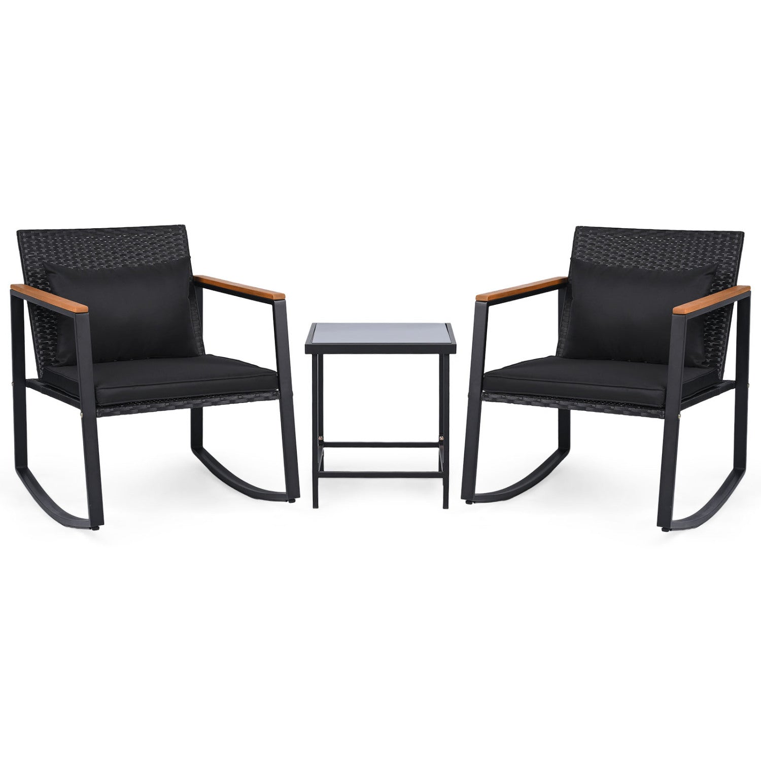 3-Piece Rocking Bistro Set with Cushions & Glass Table