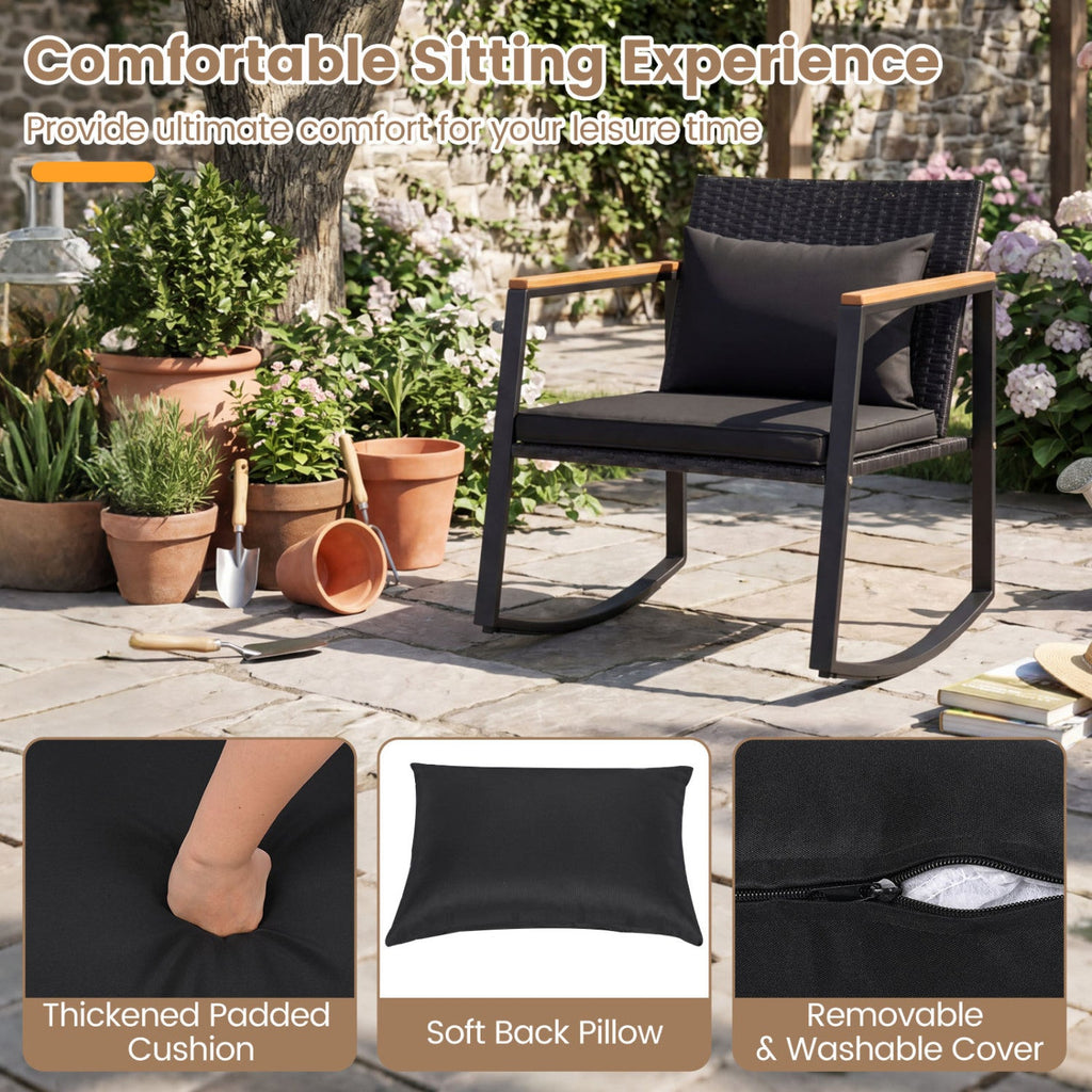 3-Piece Rocking Bistro Set with Cushions & Glass Table
