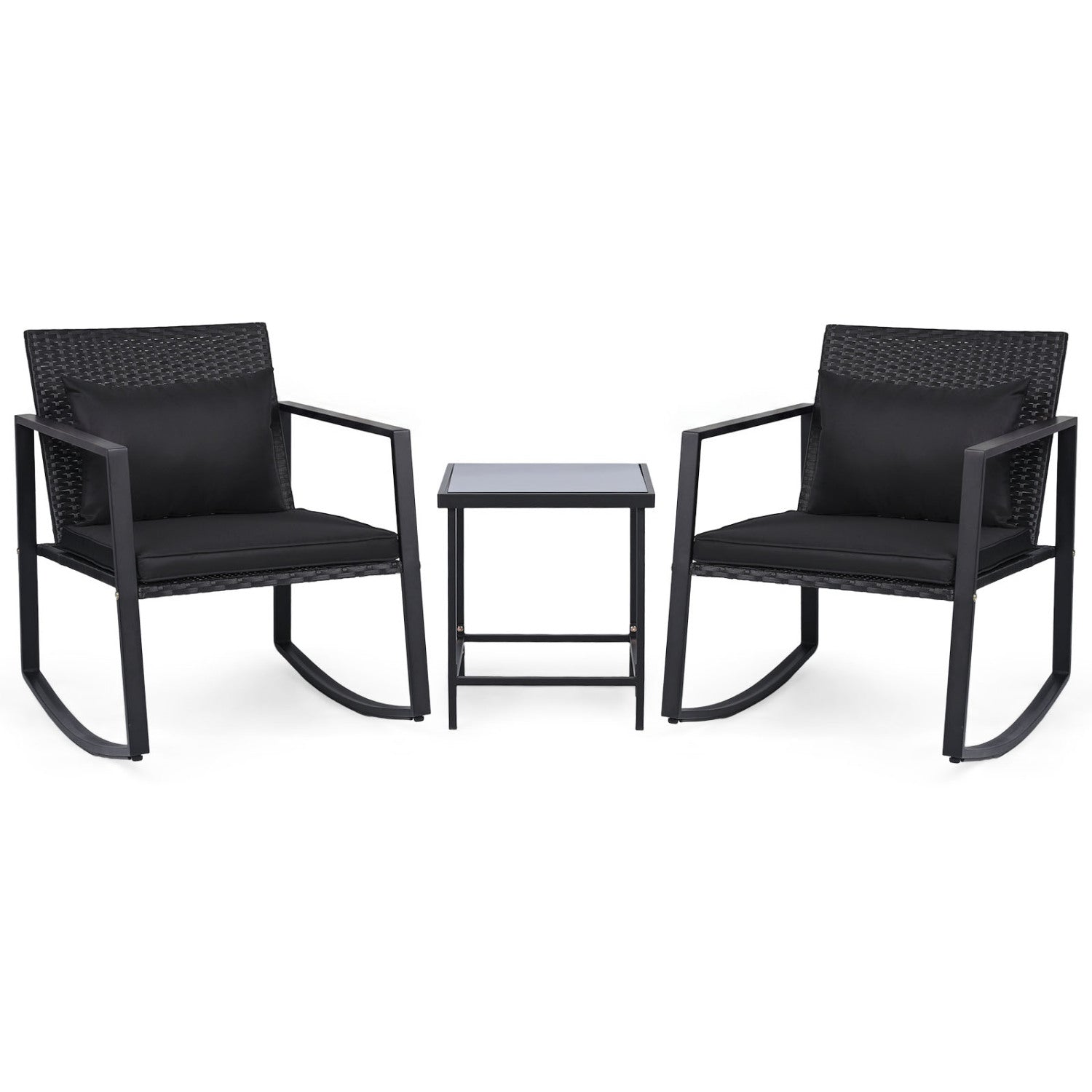3-Piece Rocking Bistro Set with Cushions & Glass Table