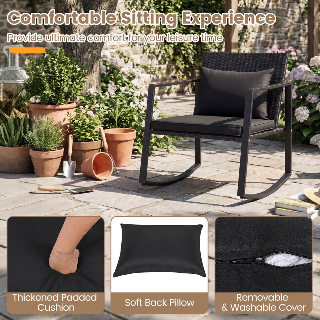 3-Piece Rocking Bistro Set with Cushions & Glass Table
