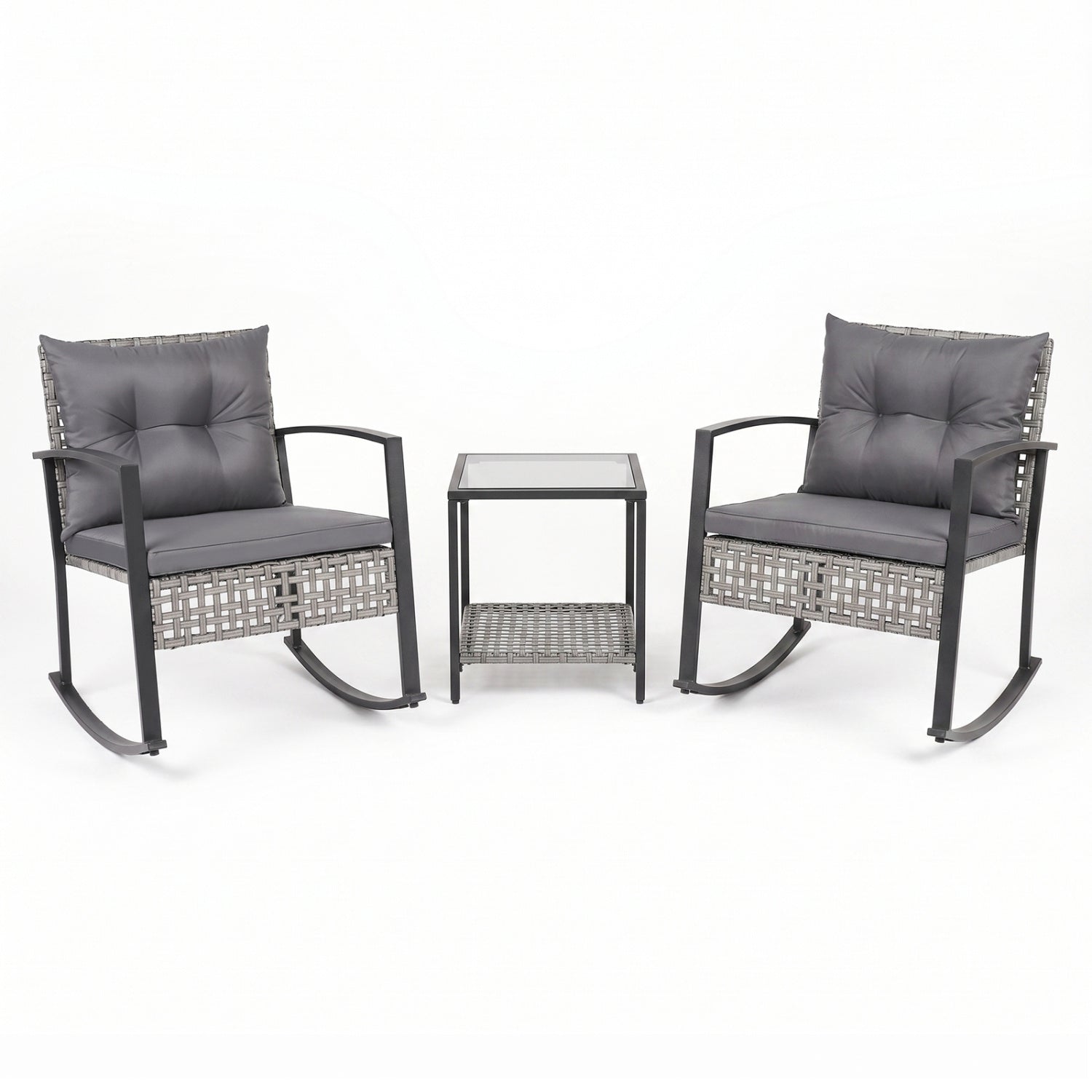 3-Piece Outdoor Rocking Chair Set with Coffee Table - Gray