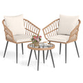 3 Piece Patio Bistro Set with PE Rattan Wicker Chairs and Tempered Glass Coffee Table