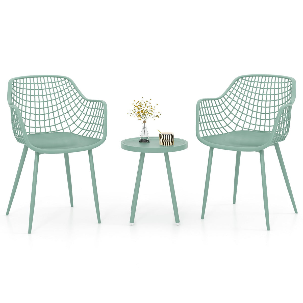 3 Piece Patio Chair Set with PP Seat and Tabletop for Porch