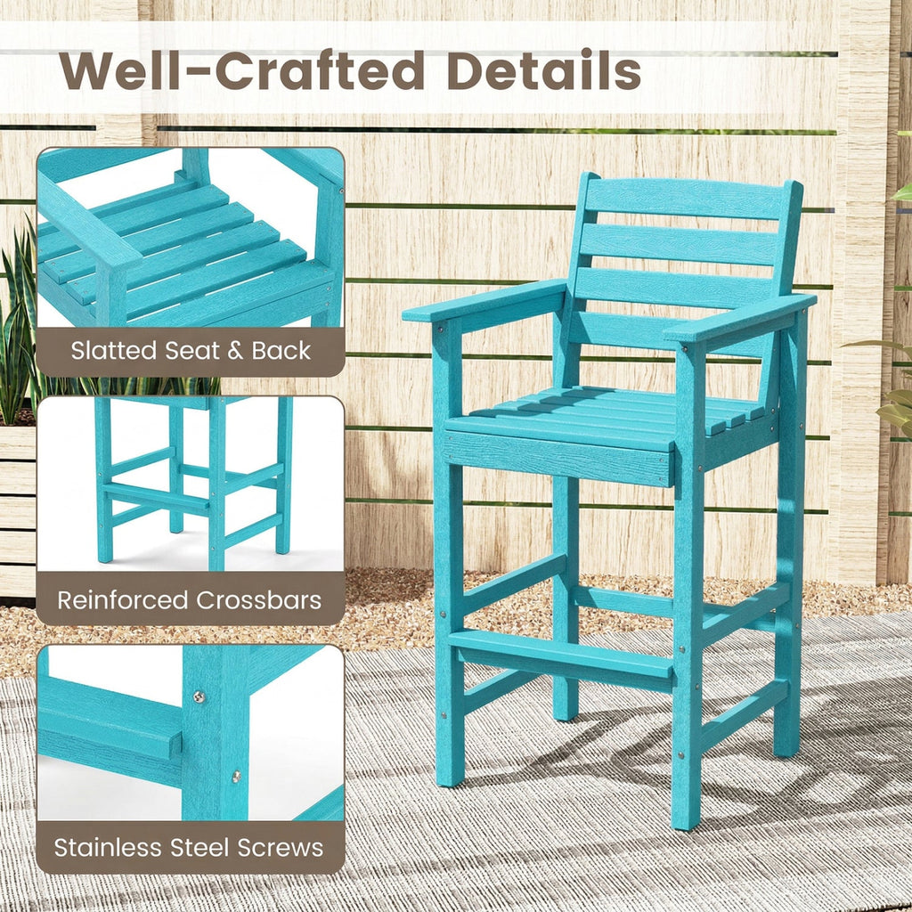 3-Piece Patio HDPE Bar Set with Square High-Top Table for Backyard and Poolside