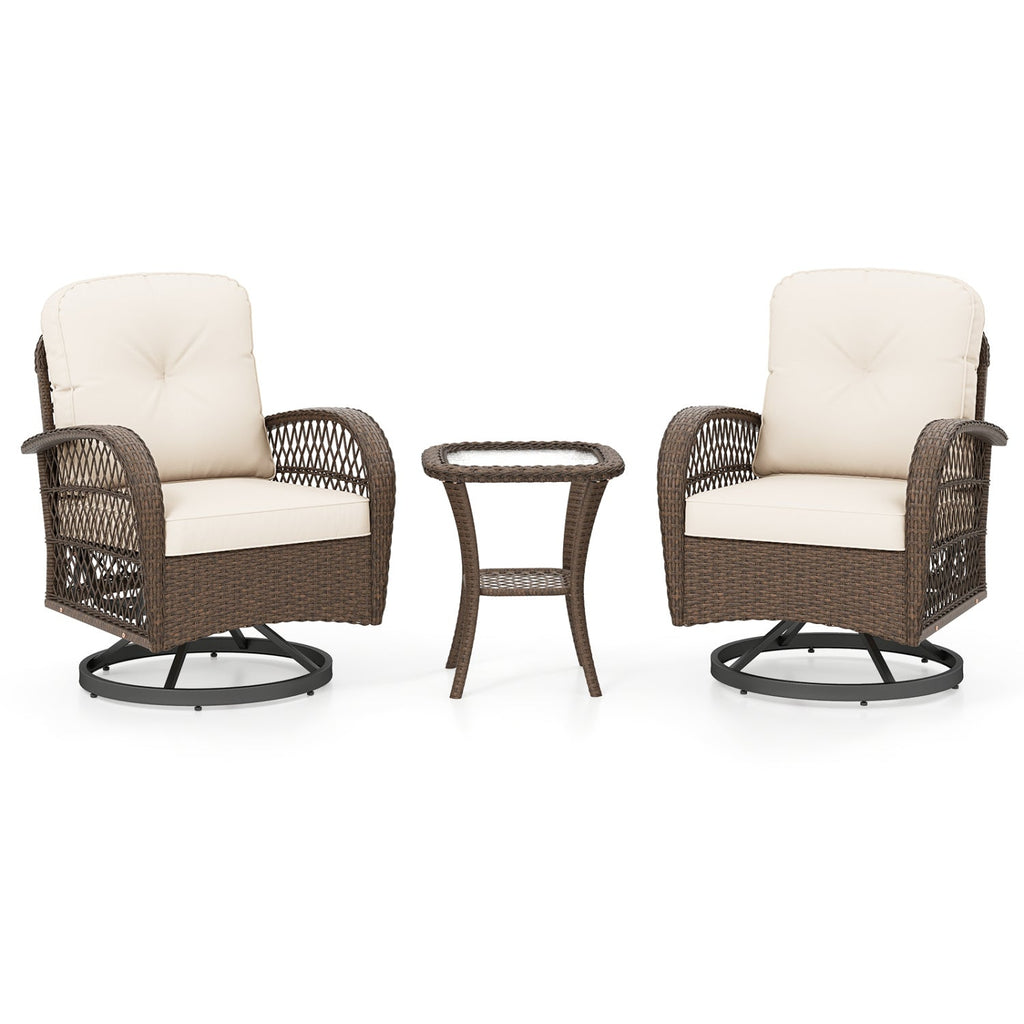 3-Piece Patio Swivel Rocker Set with Glass Side Table