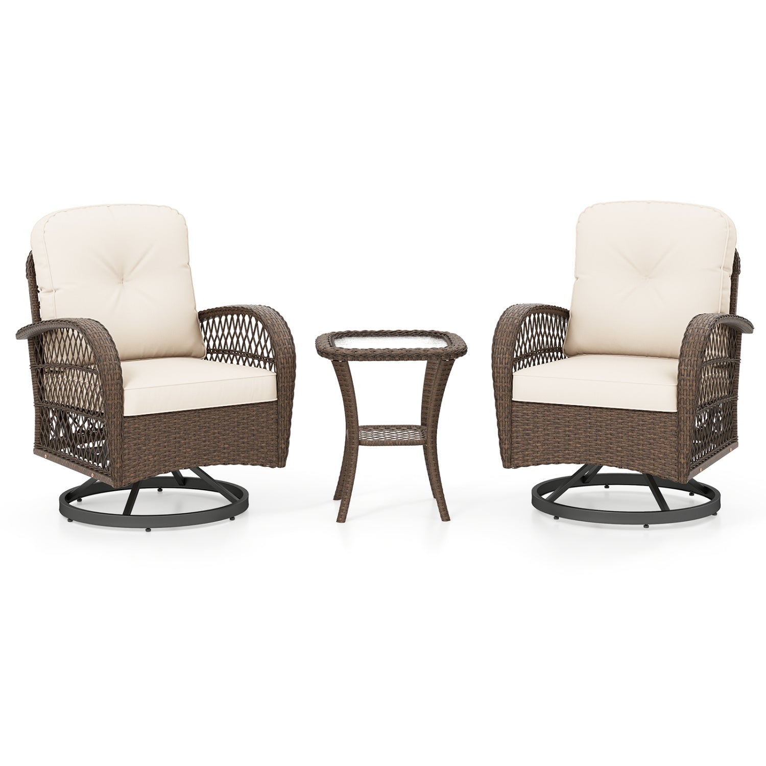 3-Piece Patio Swivel Rocker Set with Glass Side Table