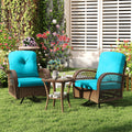 3-Piece Patio Swivel Rocker Set with Glass Side Table