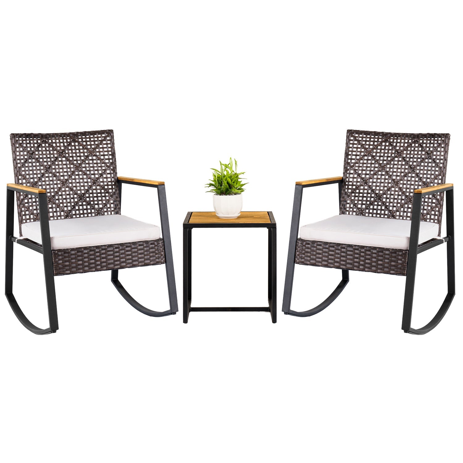 3-Piece Wicker Rocking Chair Set with Coffee Table