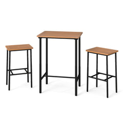 3 Pieces Acacia Wood Patio Bar Set Rectangular Table with Metal Frame