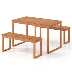 3 Pieces Acacia Wood Picnic Set with Outdoor Dining Table and 2 Benches for 4 People