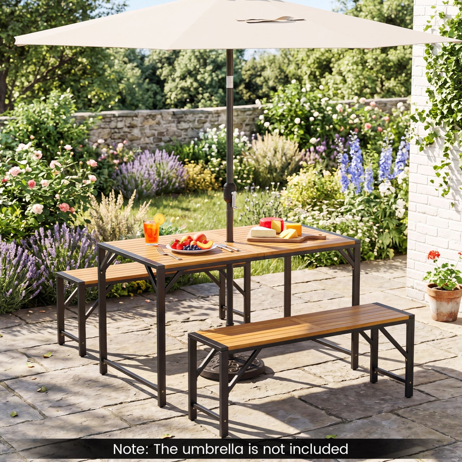 51" Acacia Wood Patio Dining Table with Umbrella Hole
