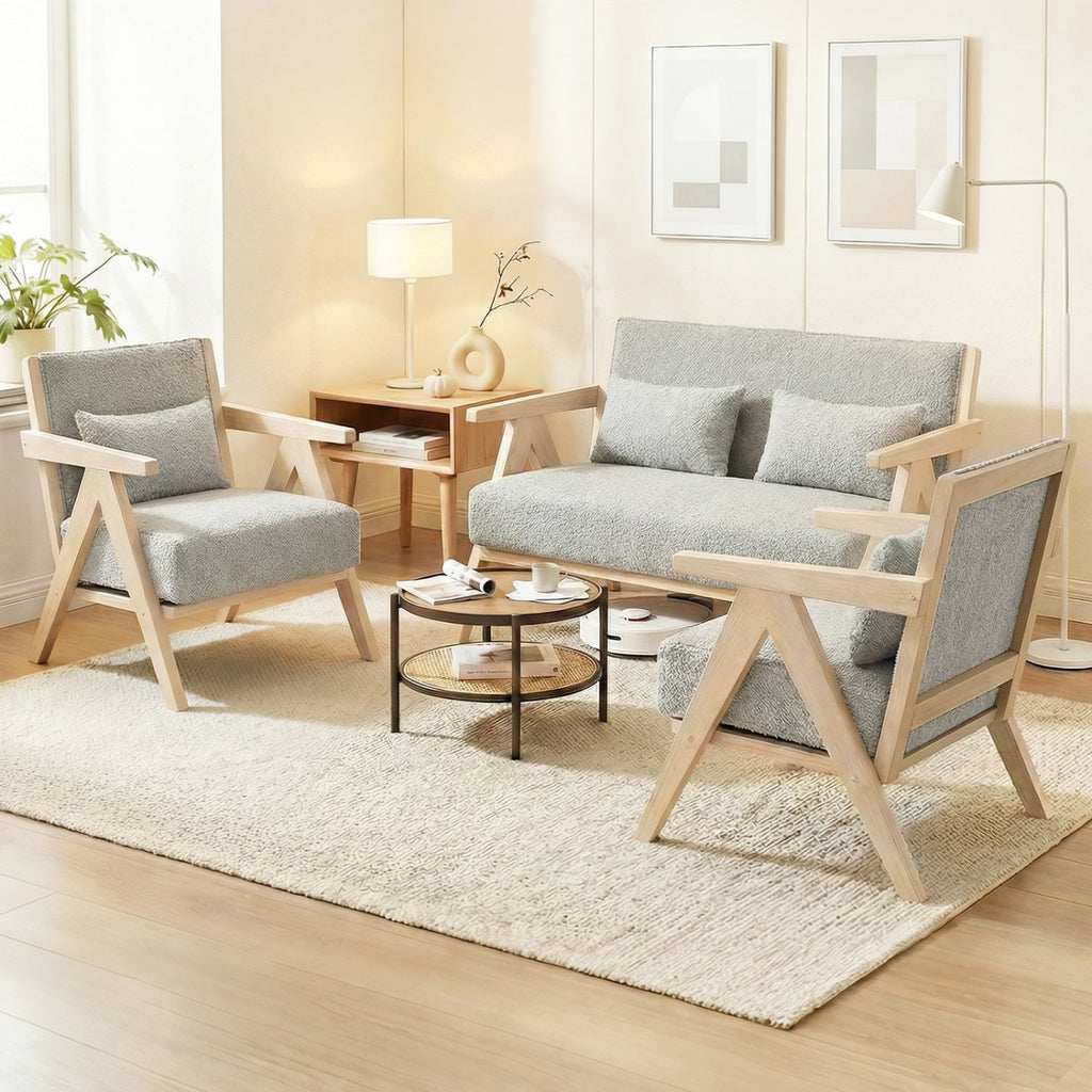 3 Pieces Living Room Furniture Set with Rubber Wood Frame