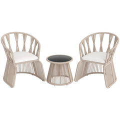 3 Pieces Patio Leisure Chair Set with Rope-Woven Armchairs and Seat Cushions-Off White