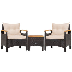 3 Pieces Patio Rattan Furniture Set with Removable Cushions-Beige
