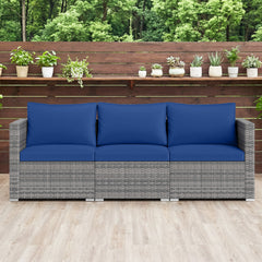 3 Pieces Patio Sectional Sofa Set PE Rattan Modular Couch Furniture Set with Soft Cushions