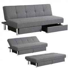 3-Seat Convertible Sofa Bed with 2 Large Drawers and 3 Adjustable Angles