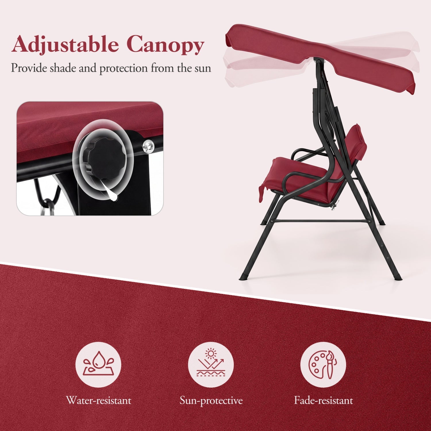 3-Seat Porch Swing with Canopy and Cushions