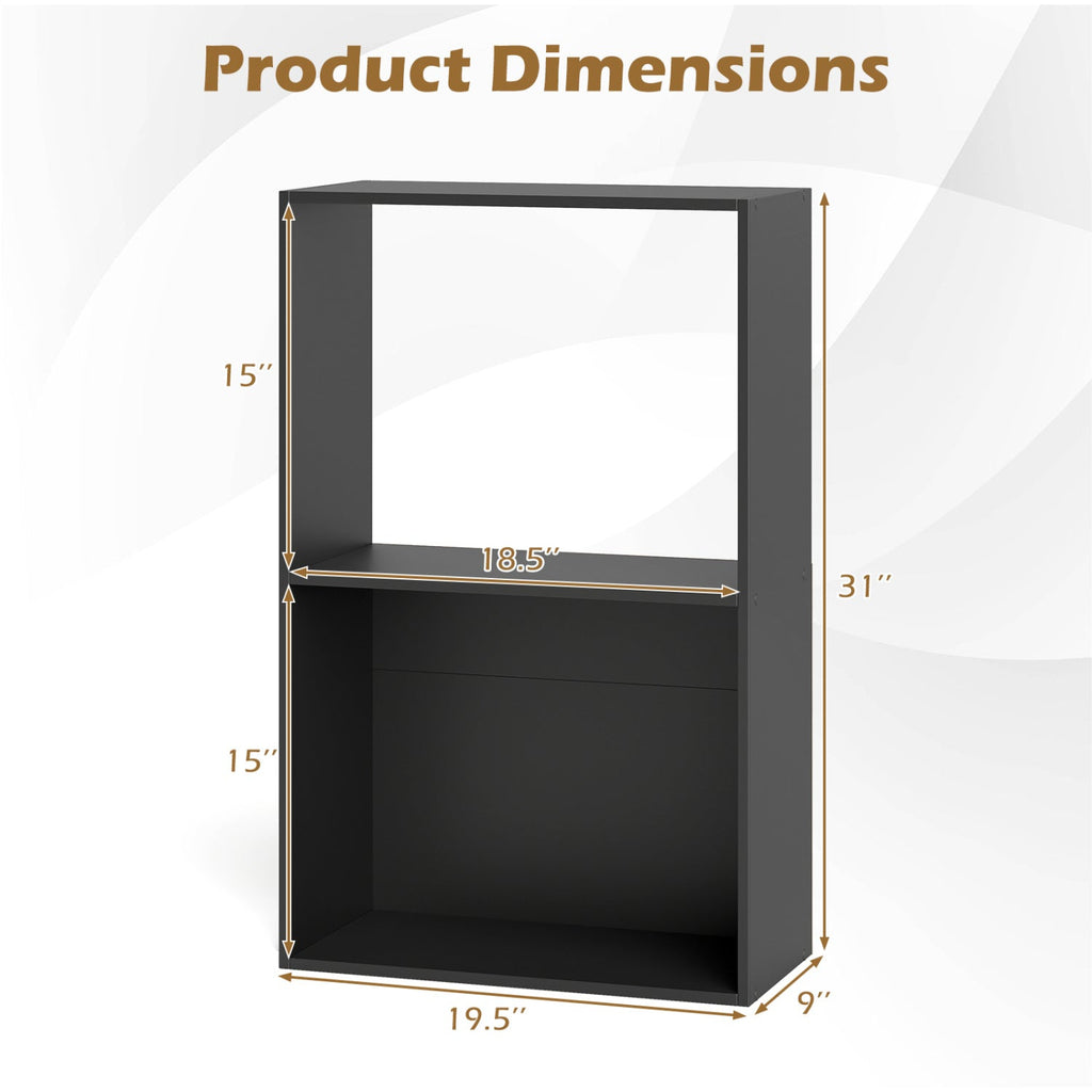 3-Tier Bookshelf with Open Storage Compartments