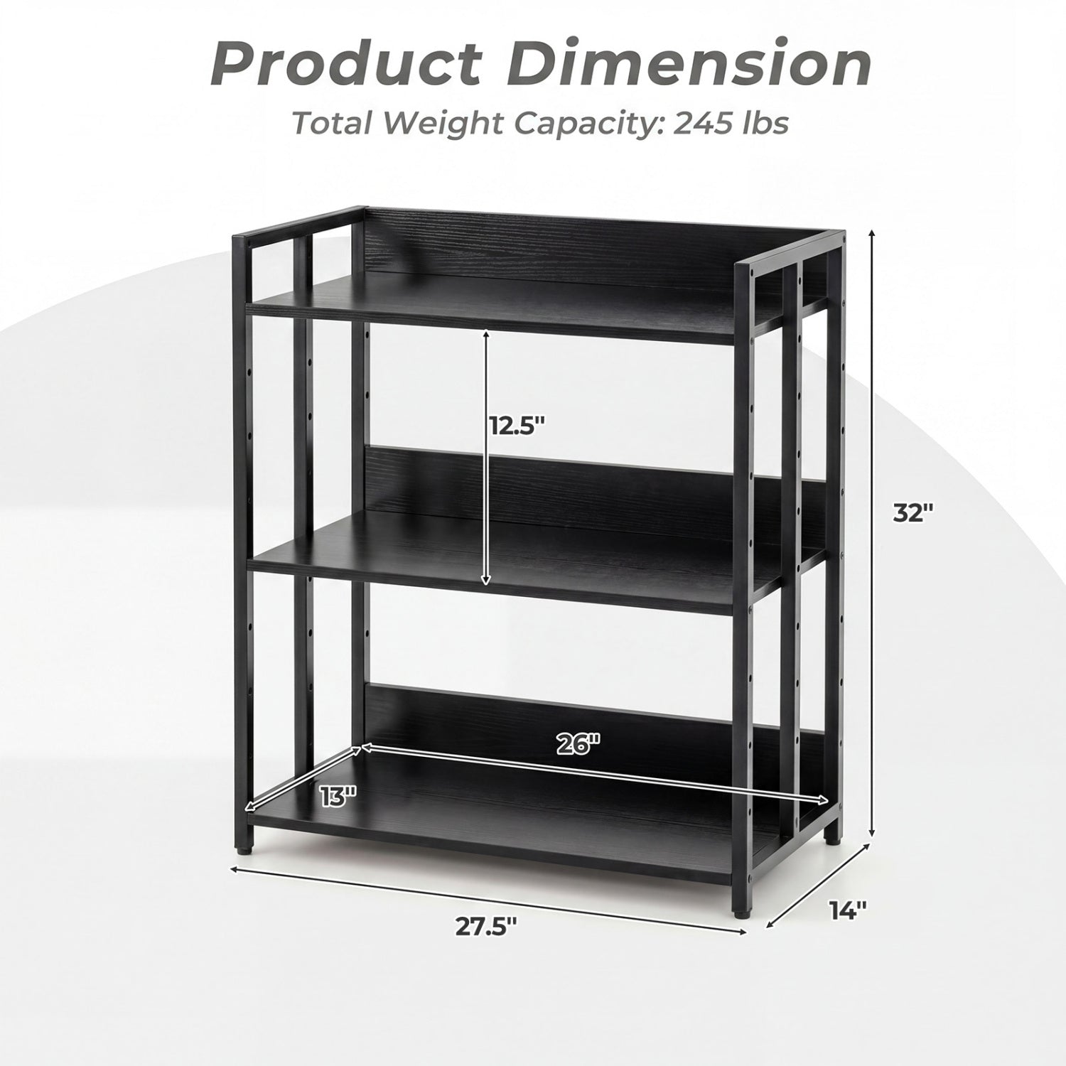 3-Tier Corner Bookshelf with Adjustable Shelves - Black