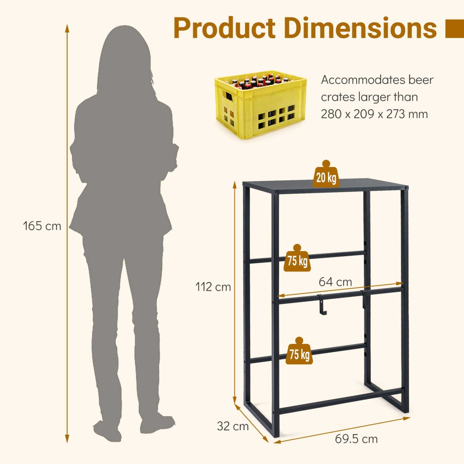 3-Tier Drink Crate Rack with Shelf for Beer and Water for Kitchen and Garage