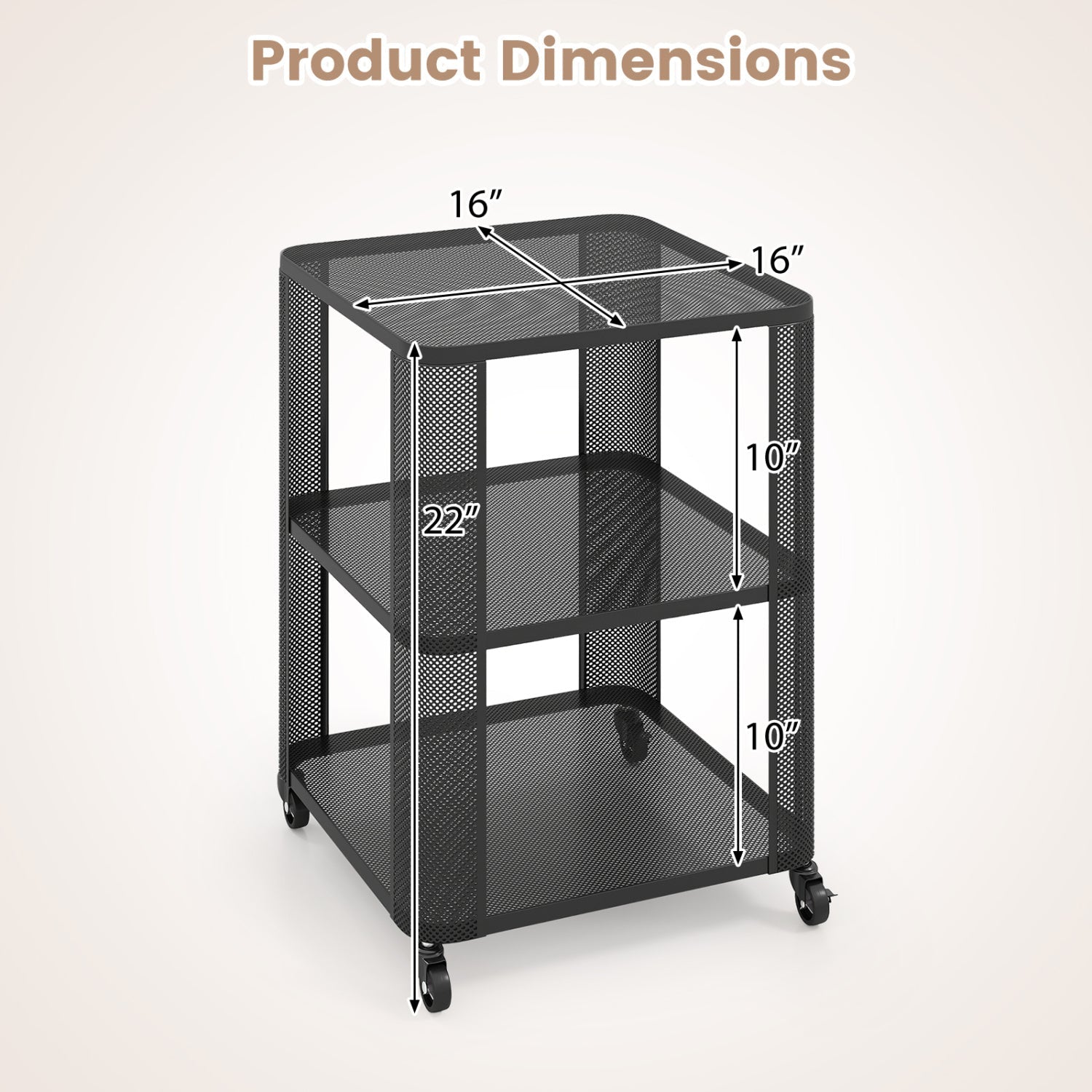 3-Tier End Table with Wheels Rolling Side Table with Open Storage Shelves