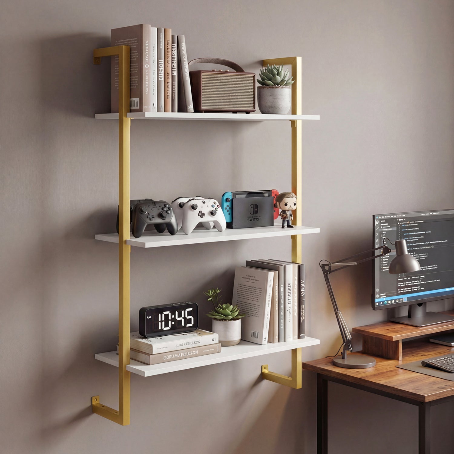 3-Tier Floating Modern Kitchen Shelf for Living Room Home Office and Bathroom
