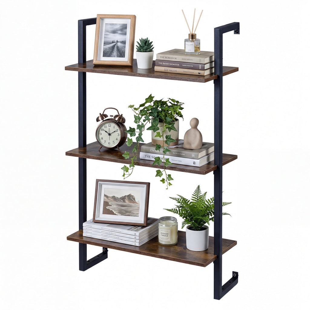 3-Tier Floating Wall Shelf - Rustic Brown