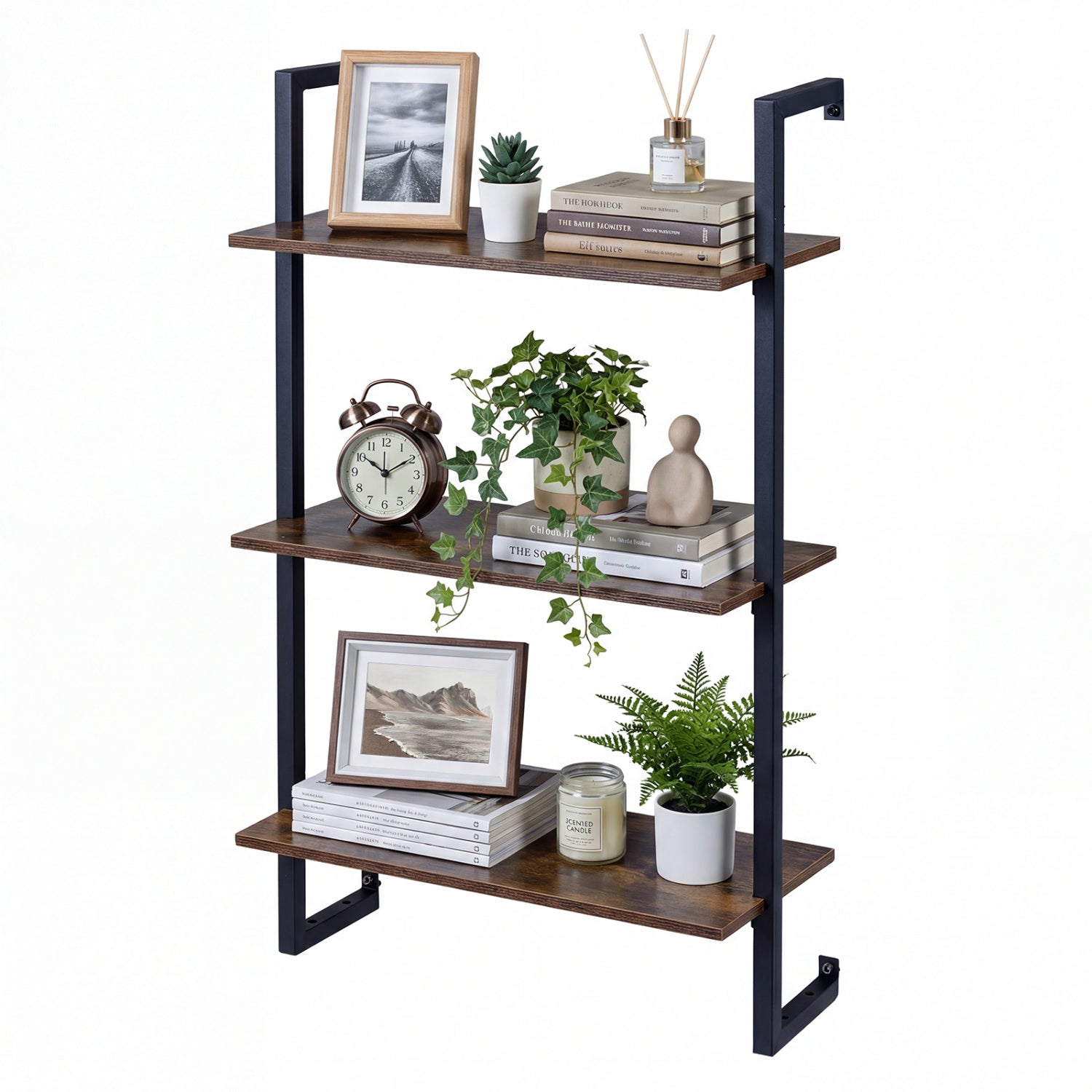 3-Tier Floating Wall Shelf - Rustic Brown