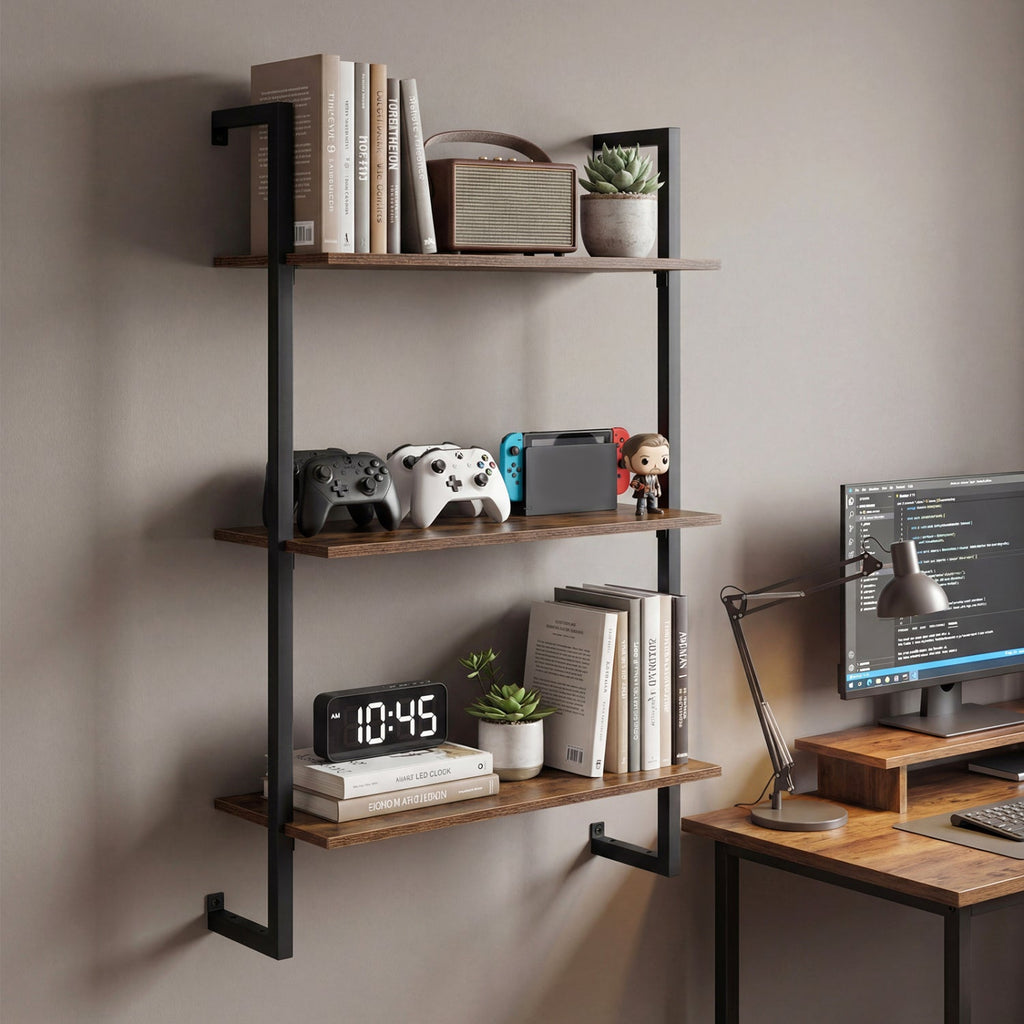 3-Tier Floating Wall Shelf - Rustic Brown