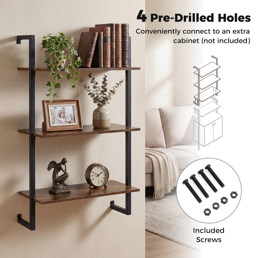 3-Tier Floating Wall Shelf - Rustic Brown