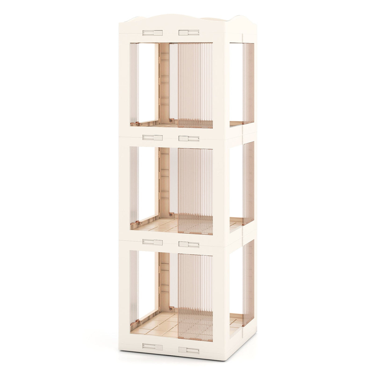3-Tier Foldable Rotating Bookshelf with Swivel Base and Translucent Panels-White