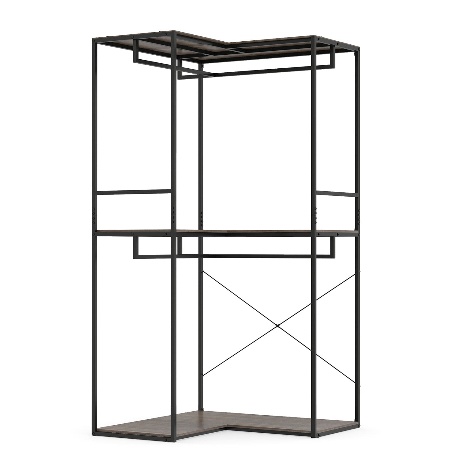 3-Tier Heavy Duty Clothes Rack with 3 Shelves & 2 Hanging Racks