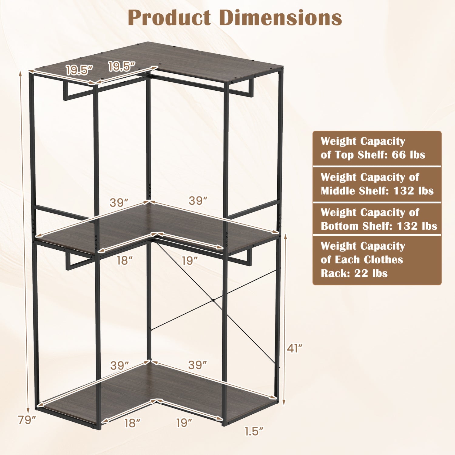 3-Tier Heavy Duty Clothes Rack with 3 Shelves & 2 Hanging Racks