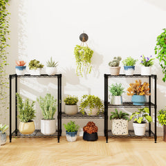 3-Tier Metal Storage Shelving Unit Set of 2 with V-Shaped Wire Rack-Black