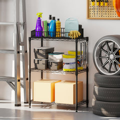 3-Tier Metal Storage Shelving Unit with V-Shaped Wire Rack and 450 LBS Capacity-Black