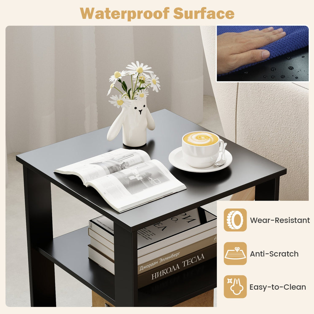 3-Tier Square Side Table with Open Storage Shelves