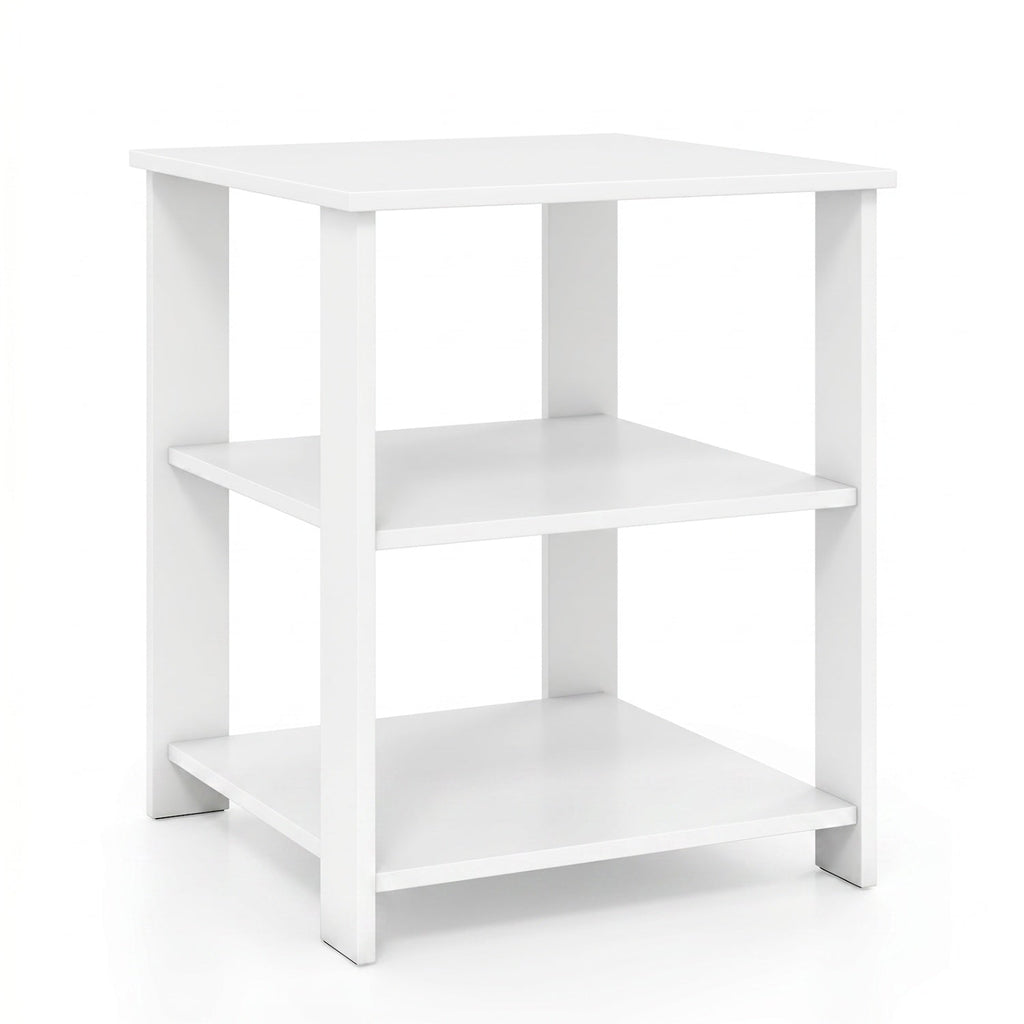 3-Tier Square Side Table with Open Storage Shelves