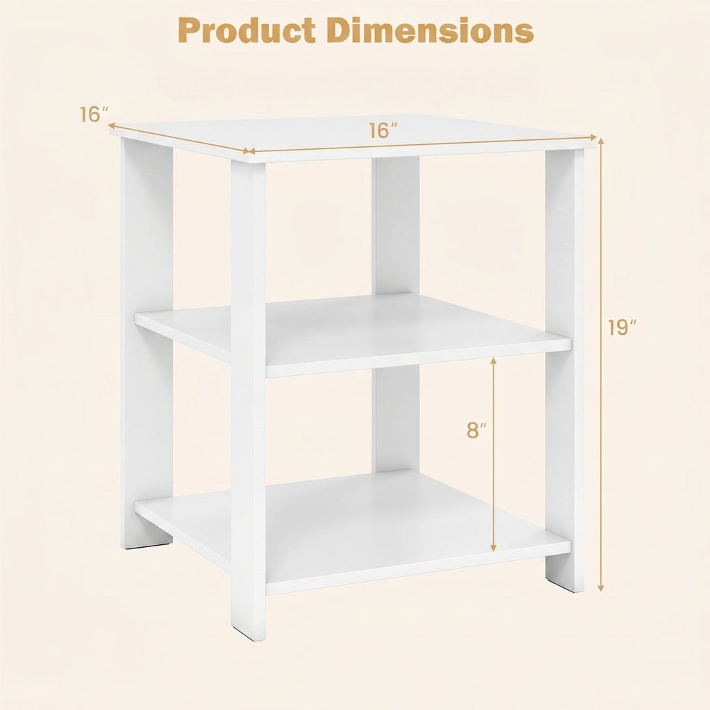 3-Tier Square Side Table with Open Storage Shelves