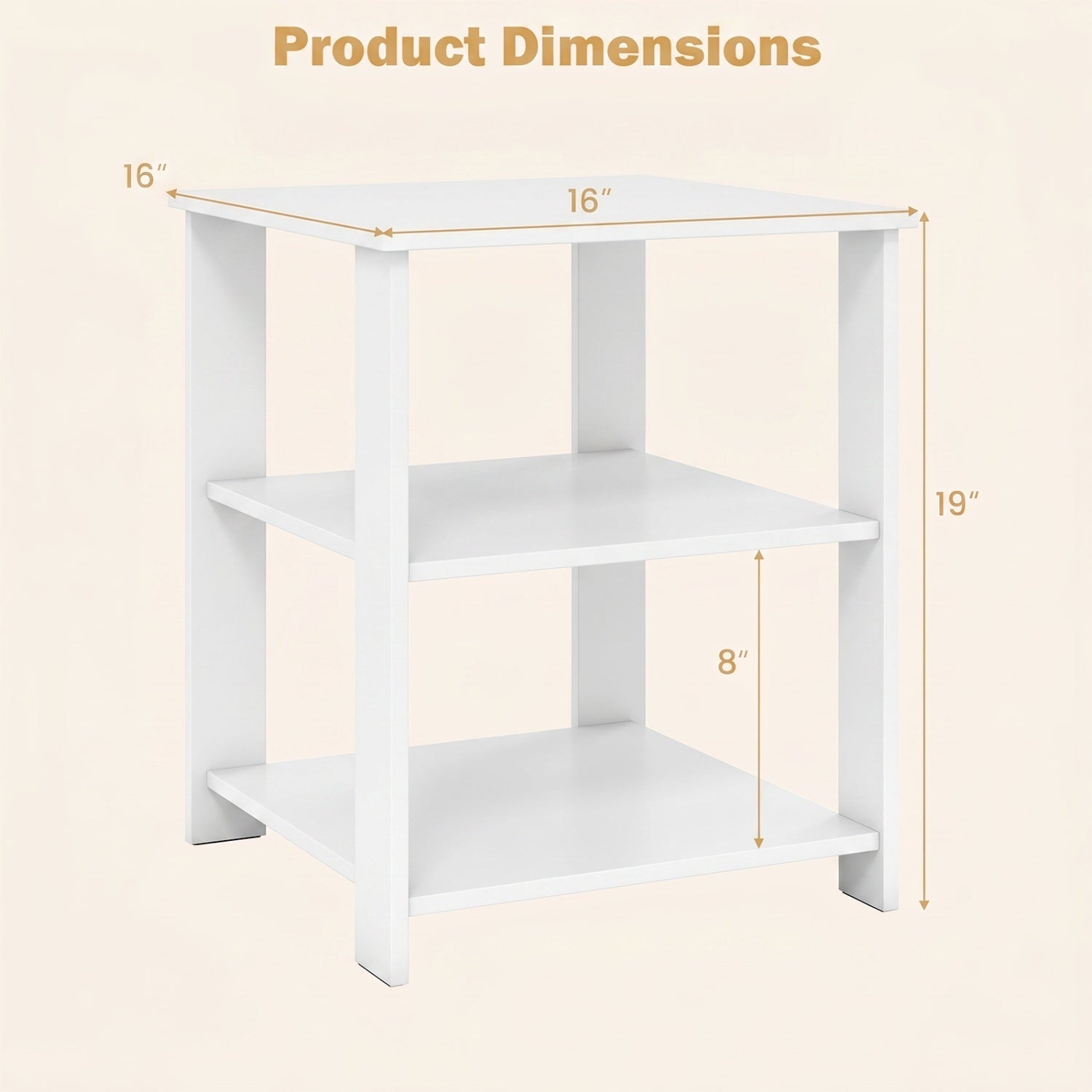 3-Tier Square Side Table with Open Storage Shelves