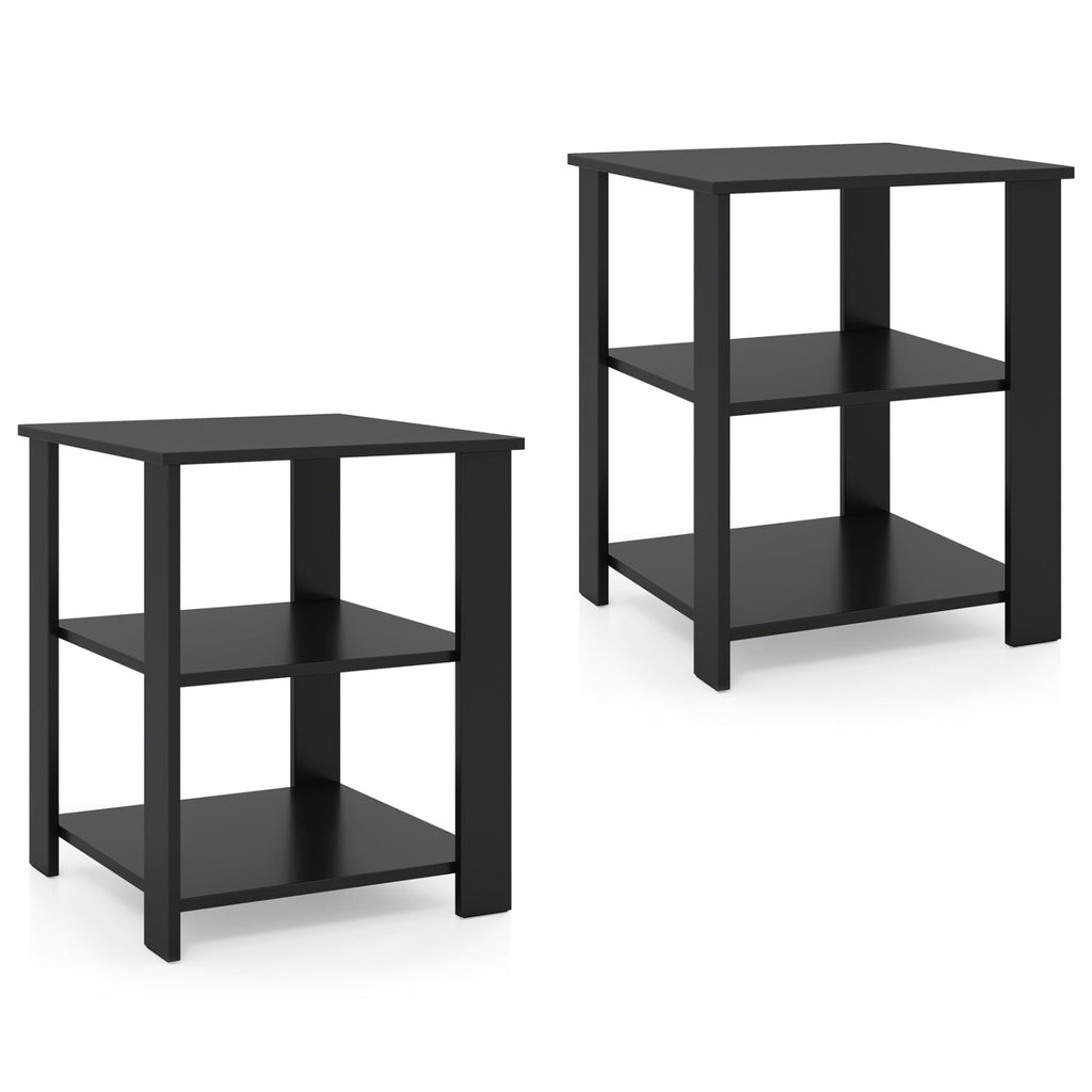 3-Tier Square Side Table with Open Storage Shelves Set of 2