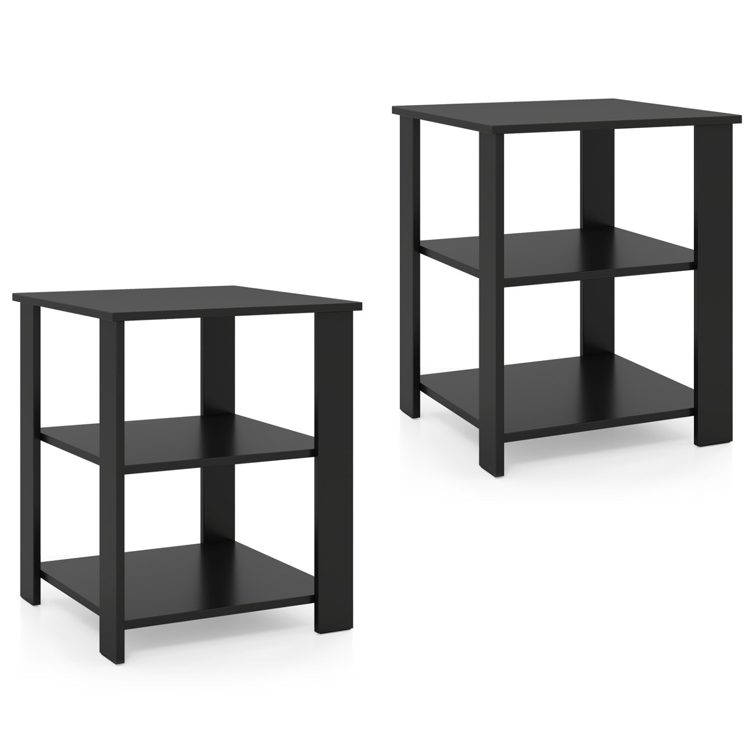 3-Tier Square Side Table with Open Storage Shelves Set of 2