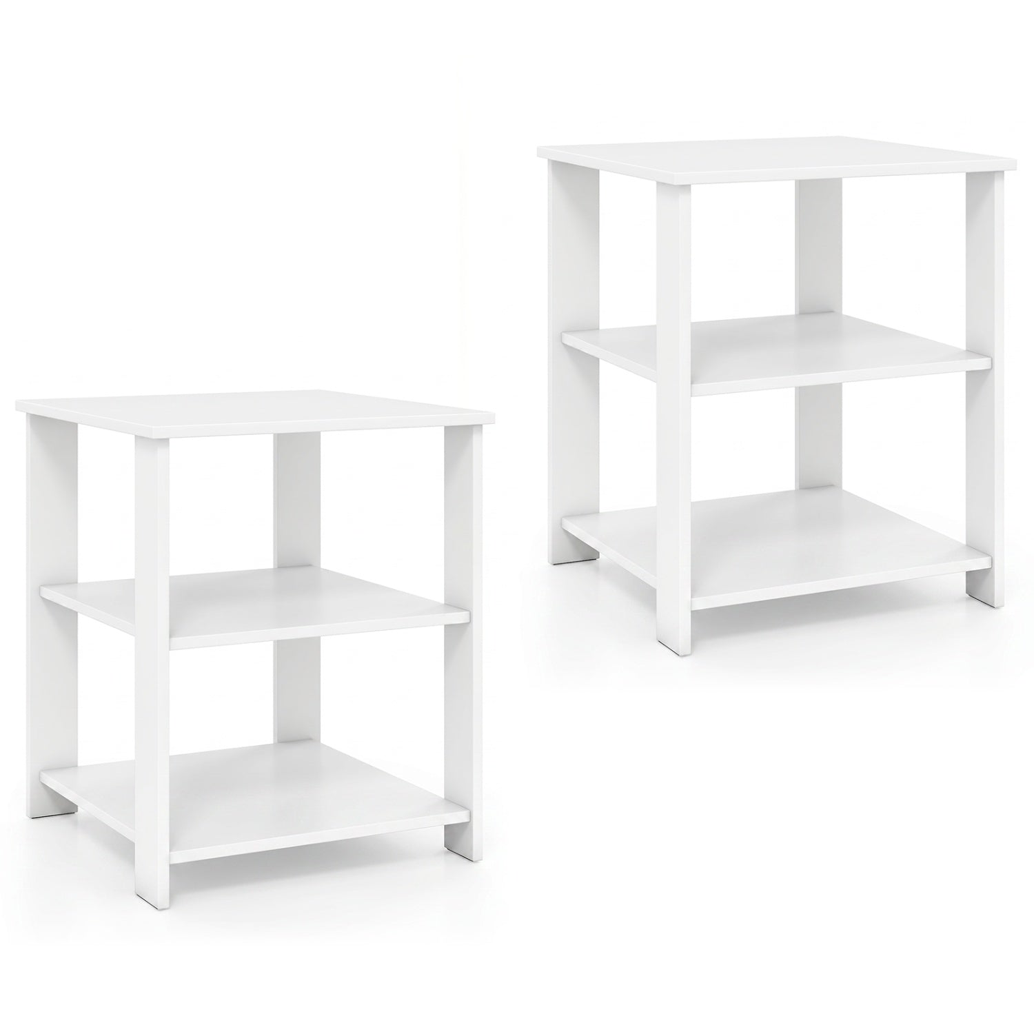 3-Tier Square Side Table with Open Storage Shelves Set of 2