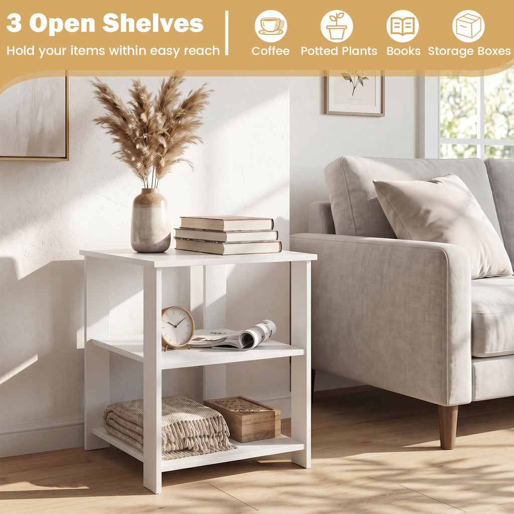 3-Tier Square Side Table with Open Storage Shelves Set of 2