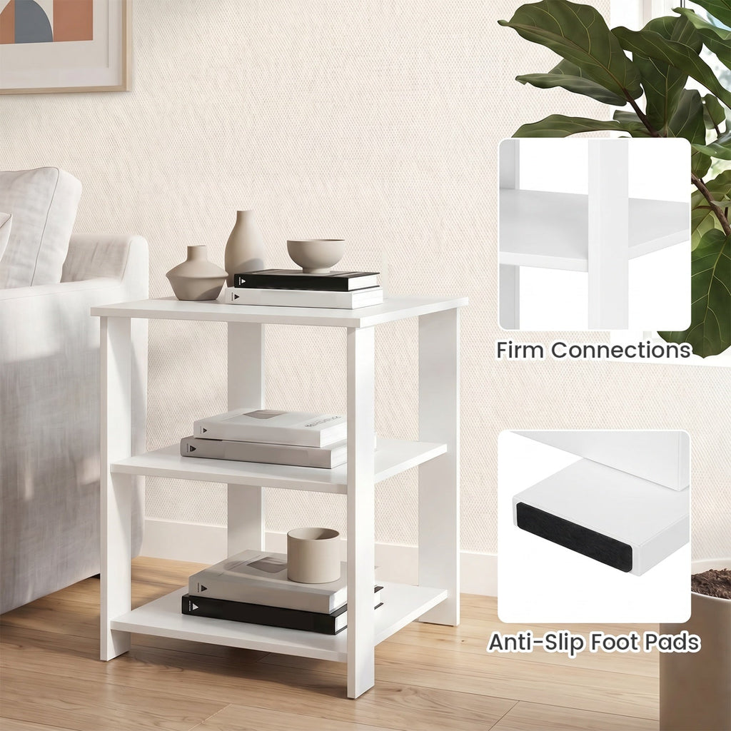 3-Tier Square Side Table with Open Storage Shelves Set of 2
