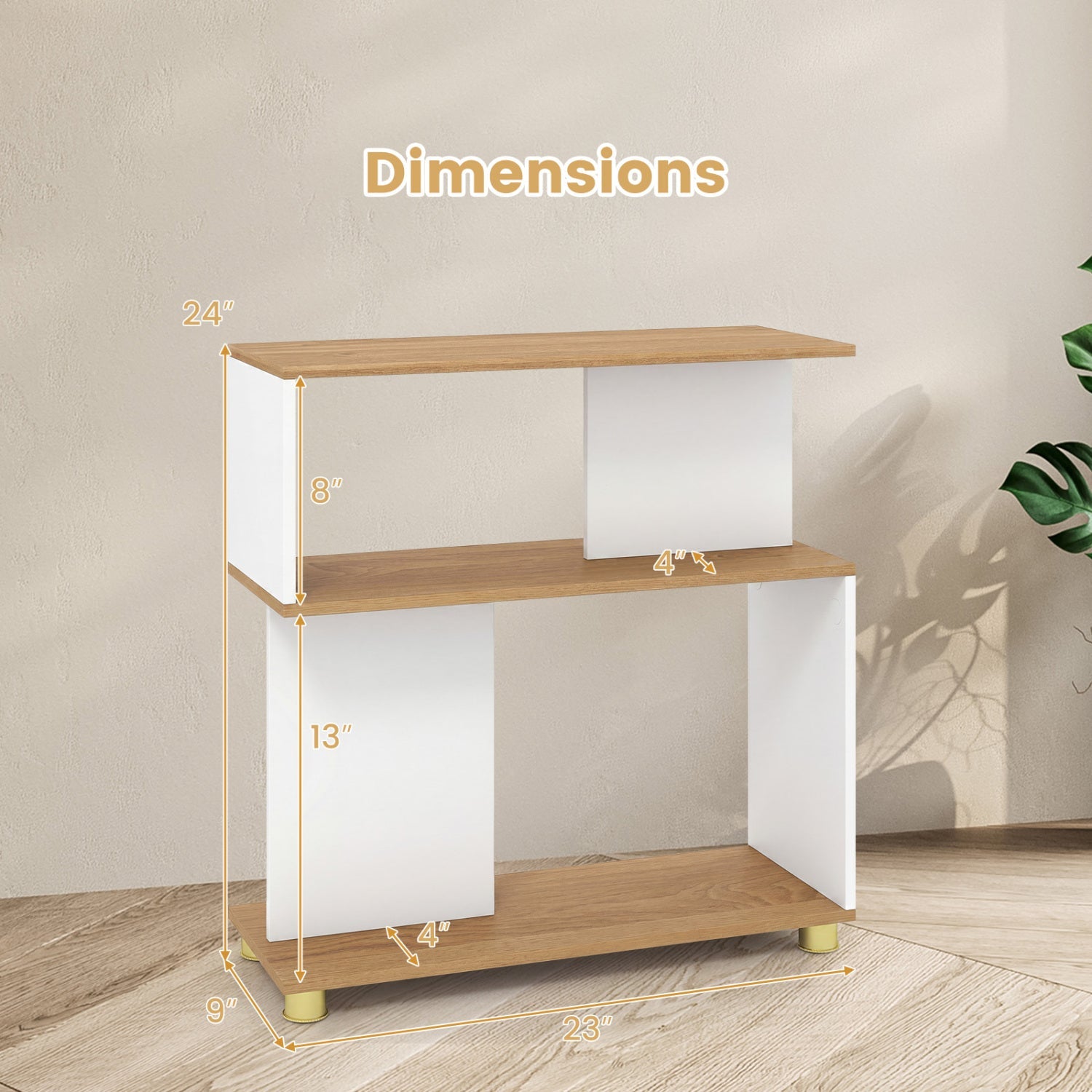 3-Tier S-Shaped Bookshelf with Adjustable Feet