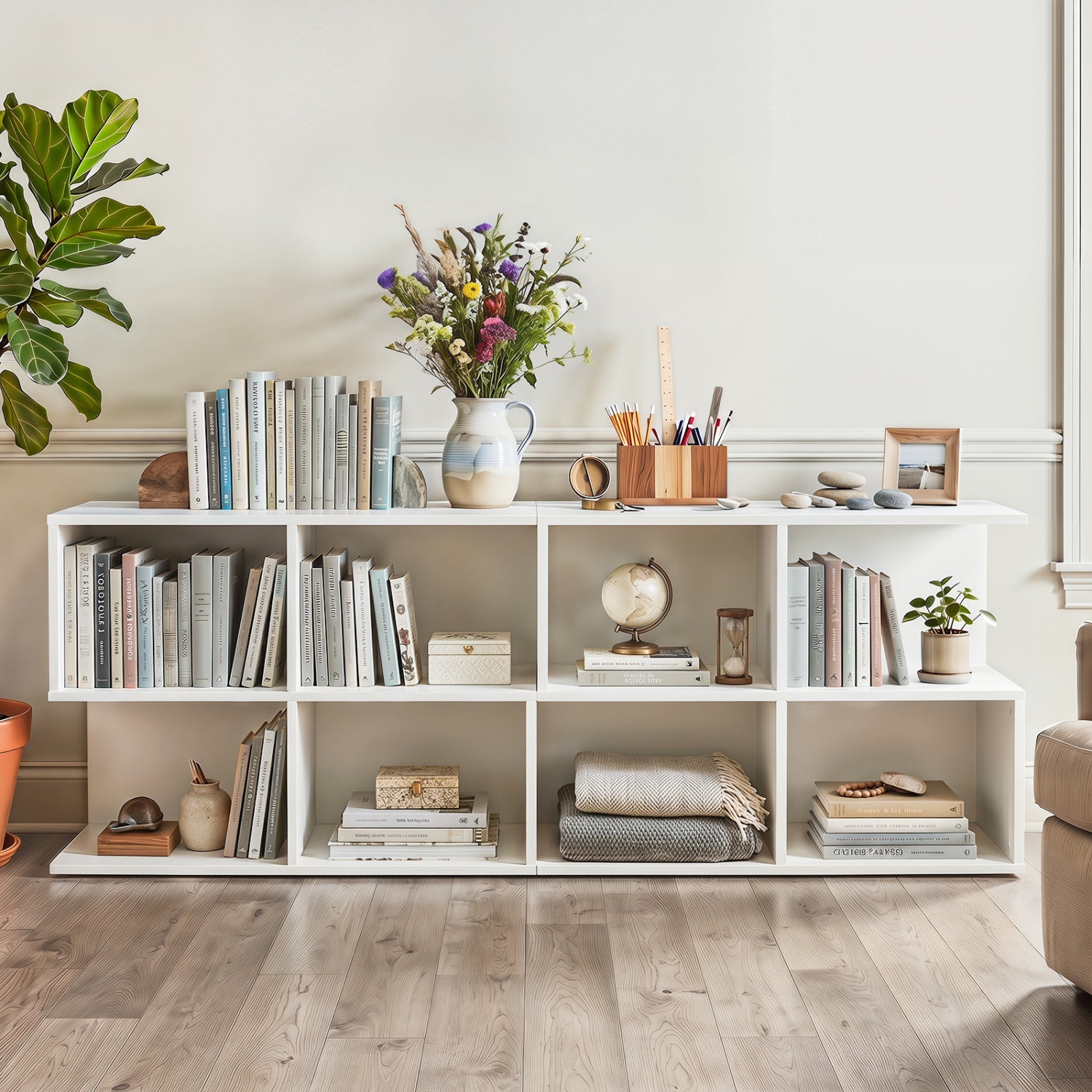 3-Tier S-Shaped End Table with 4 Storage Cubes