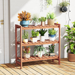 3-Tier Solid Wood Plant Stand with Slatted Shelves