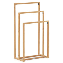 3-Tier Teak Wood Towel Rack with 3 Hanging Crossbars