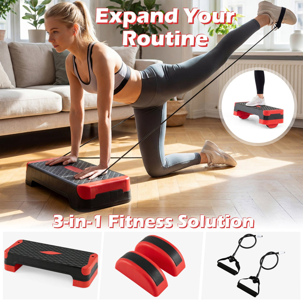 3-in-1 Aerobic Step Platform with Risers and Balance Trainers