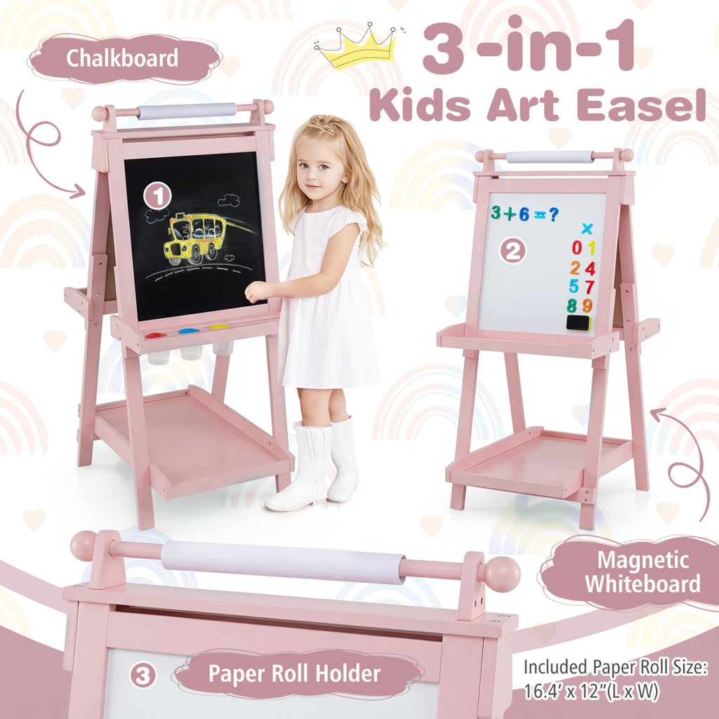 Double-Sided Kids Art Easel with Chalkboard & Whiteboard